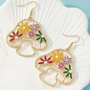 Gold mushroom dangle earrings N258
